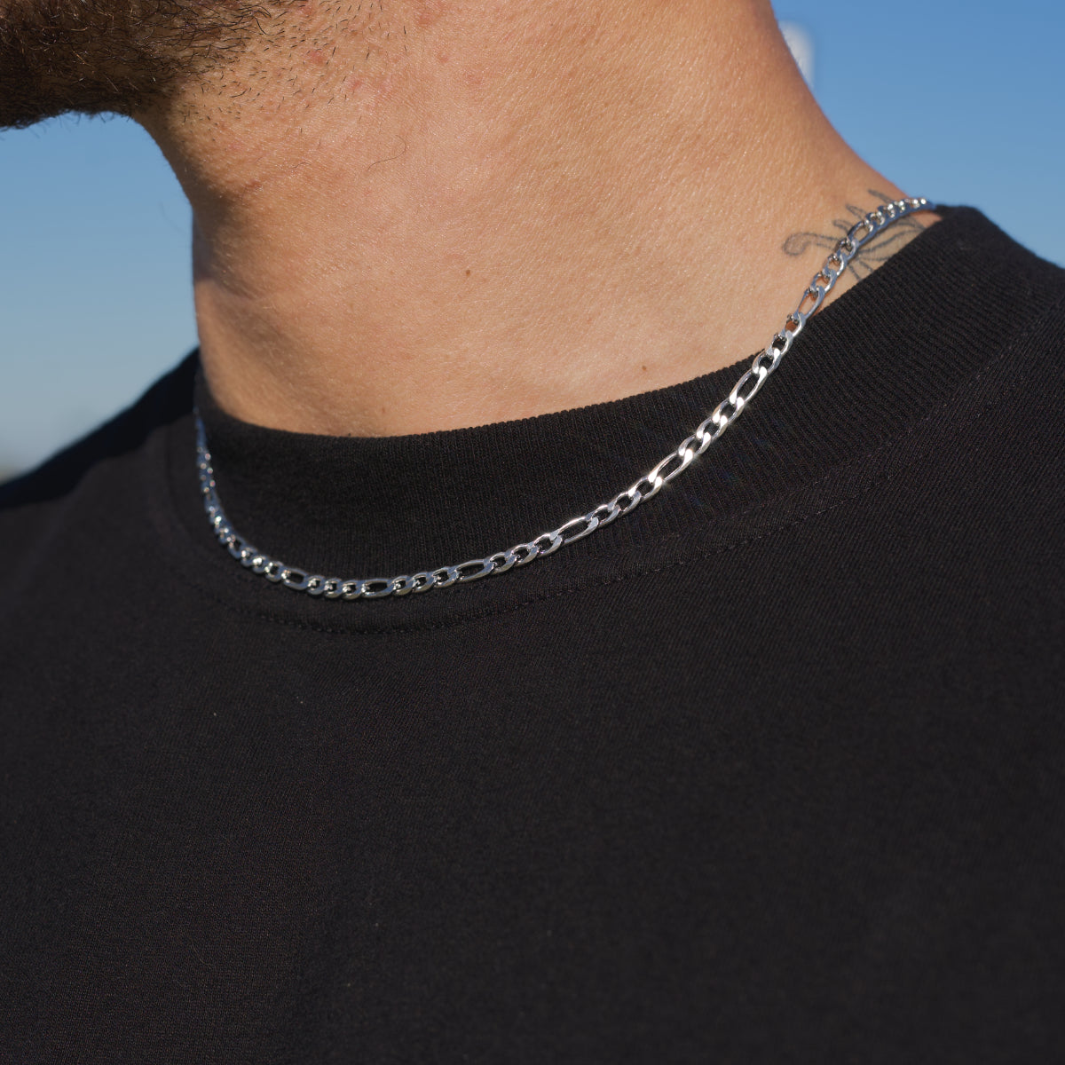 4mm Figaro Chain - White Gold