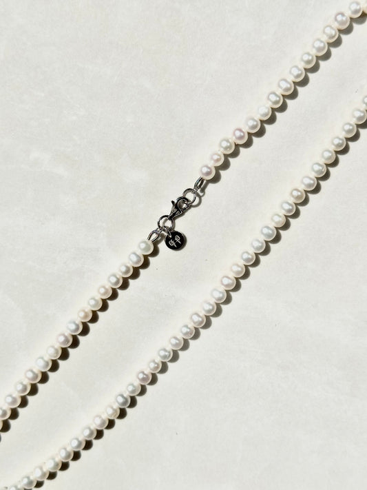 6mm Natural Fresh Water Pearl Chain - White Gold