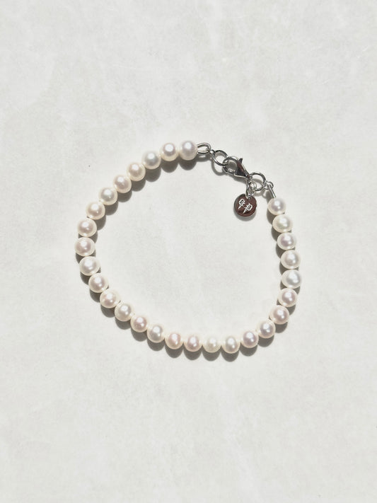 6mm Natural Fresh Water Pearl Bracelet - White Gold