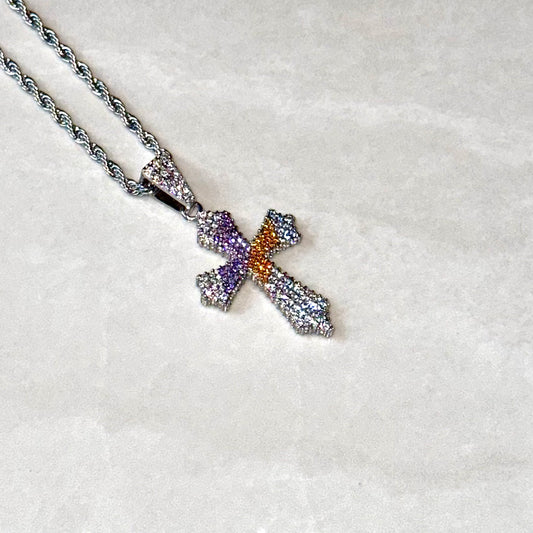 Iced Colour Cross Pendant - Blue