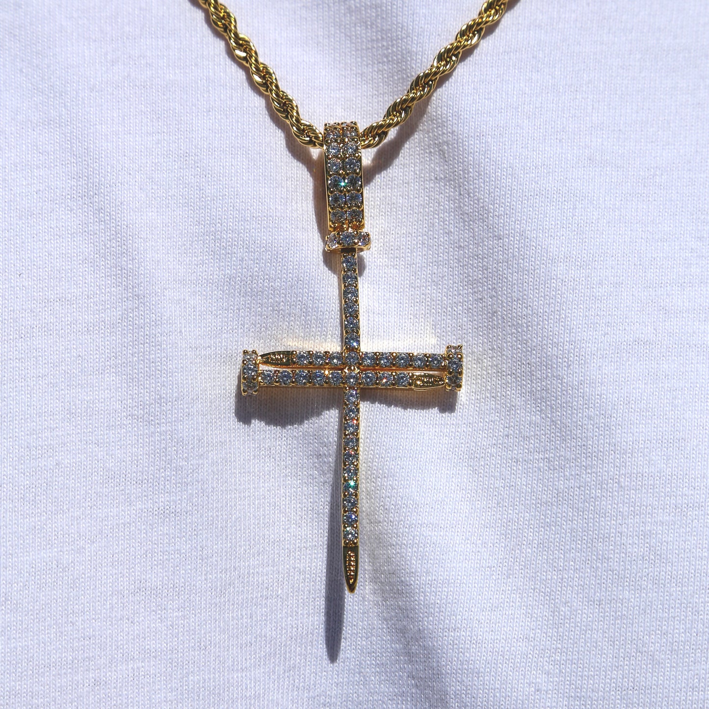 Iced Nail Cross - Gold