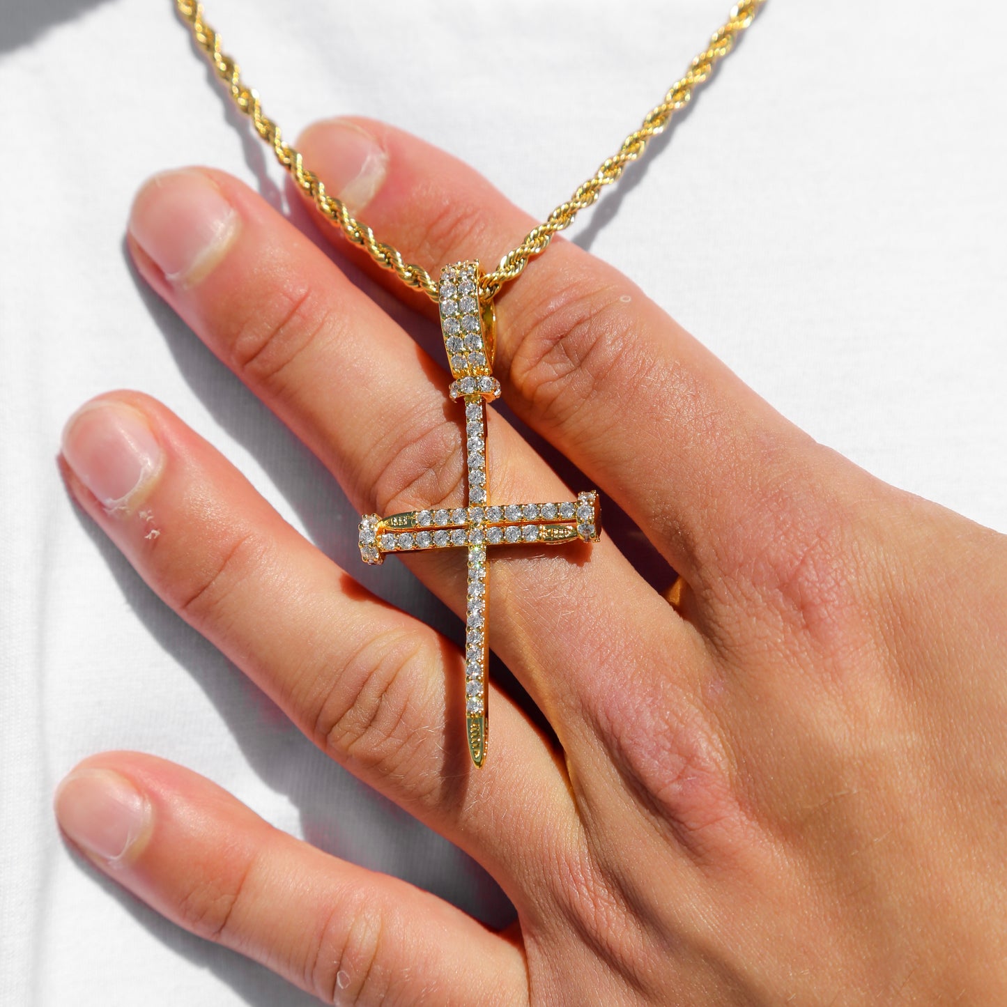 Iced Nail Cross - Gold