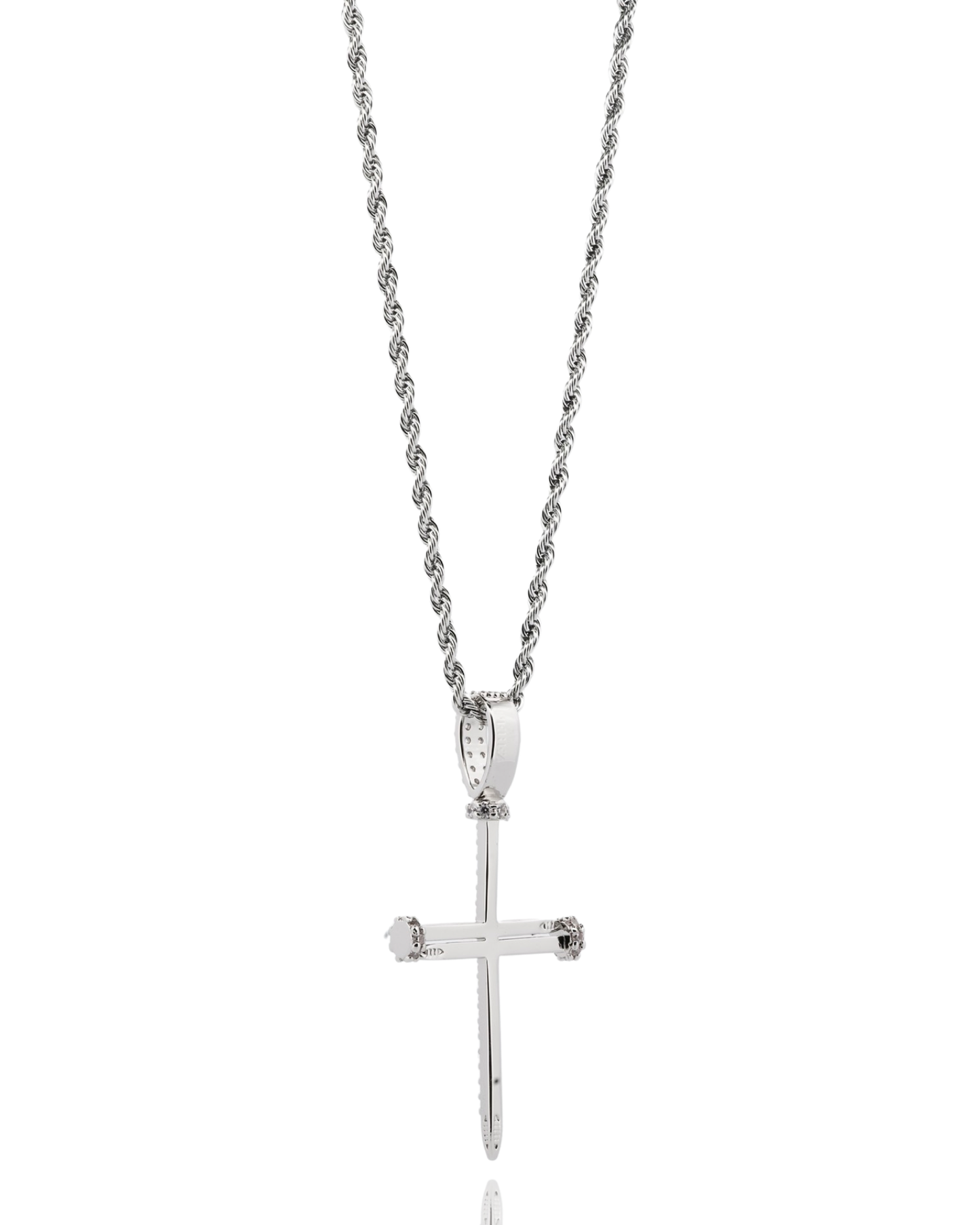 Iced Nail Cross - White Gold