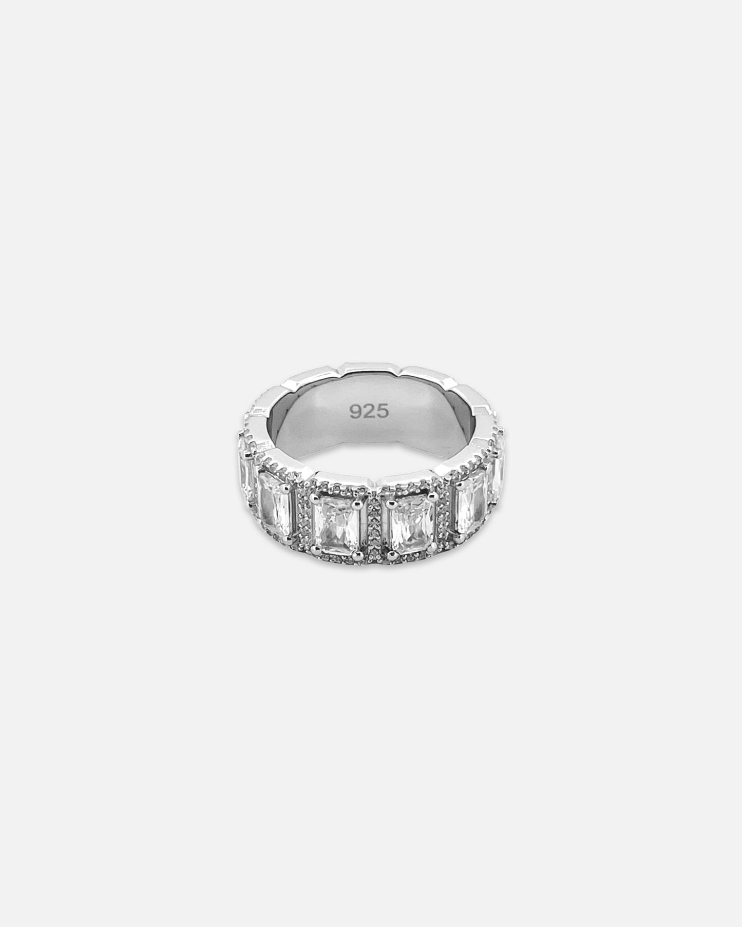 Halo Baguette Ring - White Gold