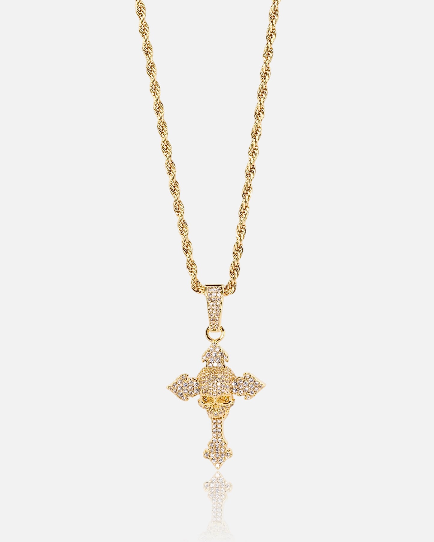 Iced Skull Cross Pendant - Gold