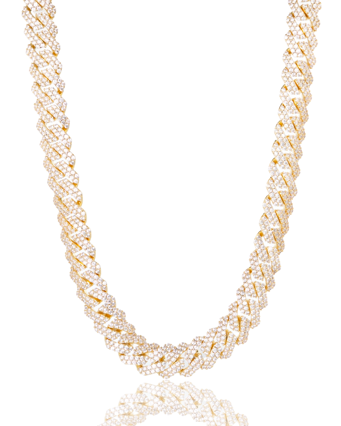 14mm Diamond Prong Link Chain - Gold