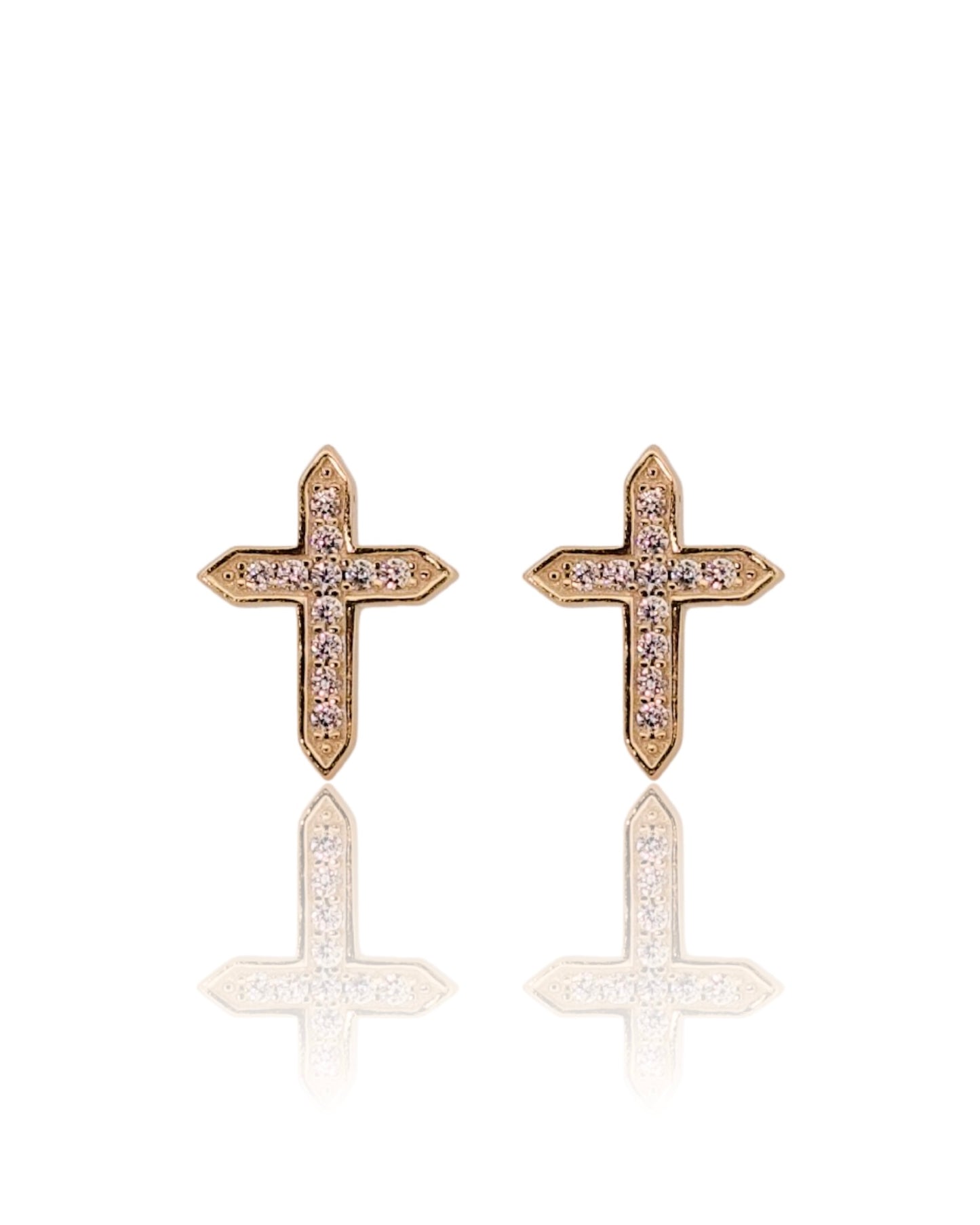 Iced Pointed Cross Earrings - Gold