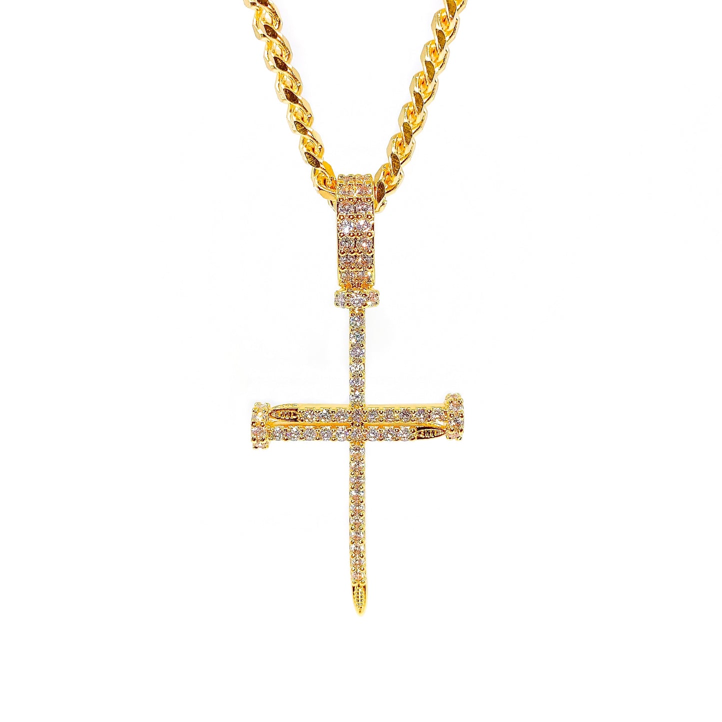 Iced Nail Cross - Gold