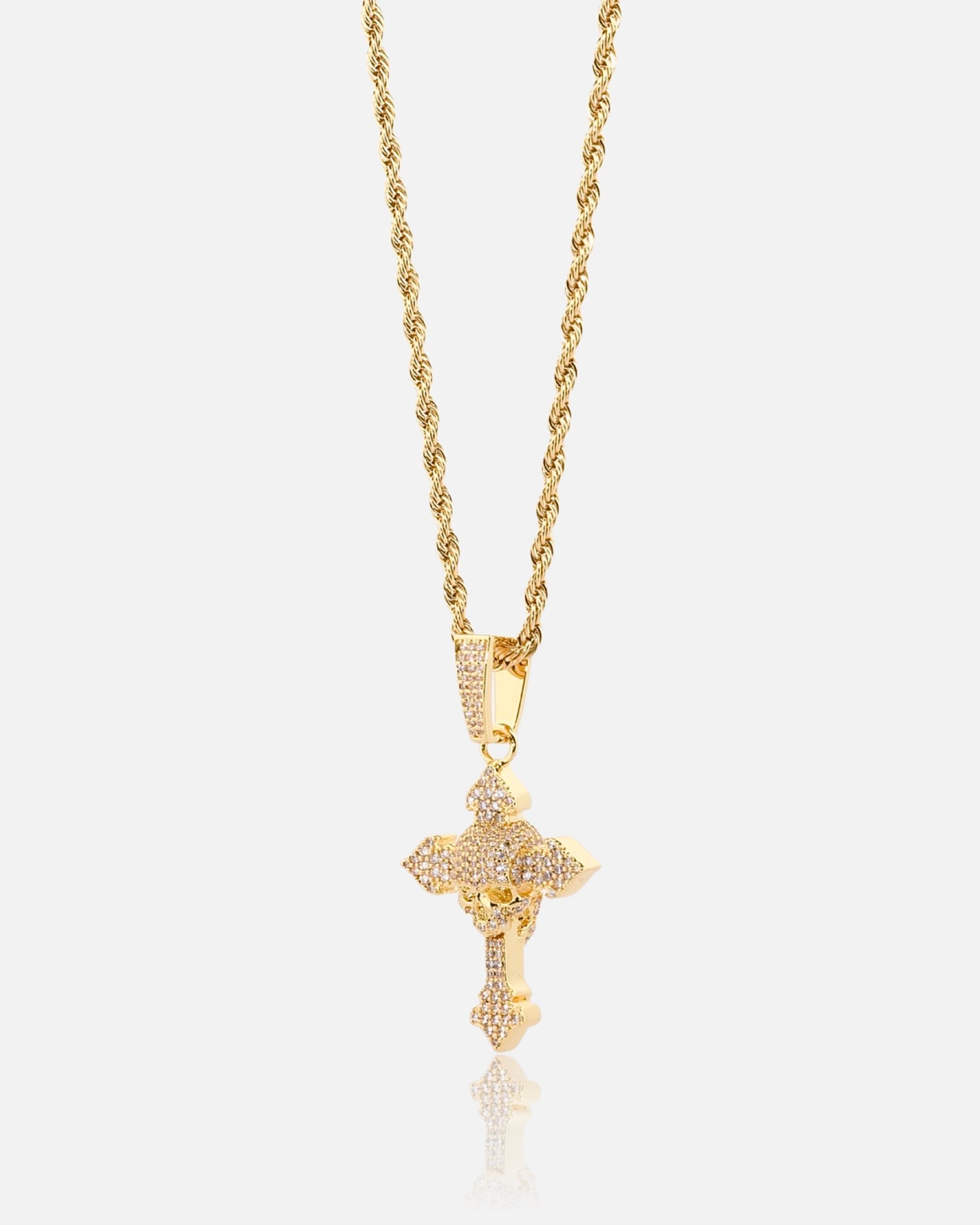 Iced Skull Cross Pendant - Gold